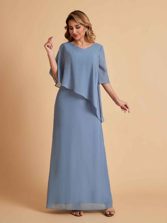 Robes élégantes en mousseline de soie manches mi-longues et col en V