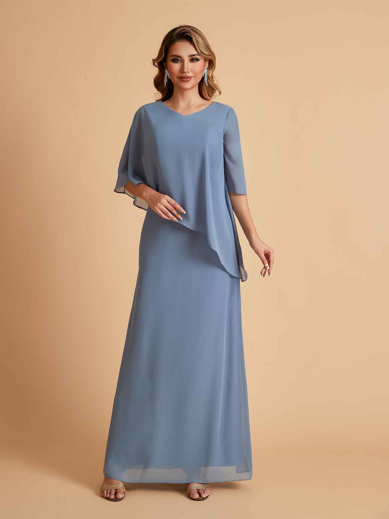 Robes élégantes en mousseline de soie manches mi-longues et col en V