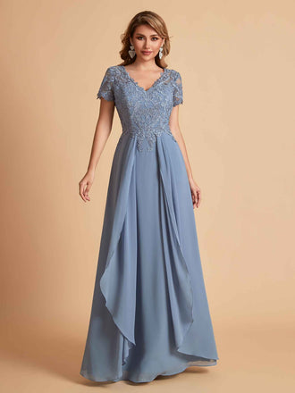 Robe en mousseline de soi col en V haut en dentelle