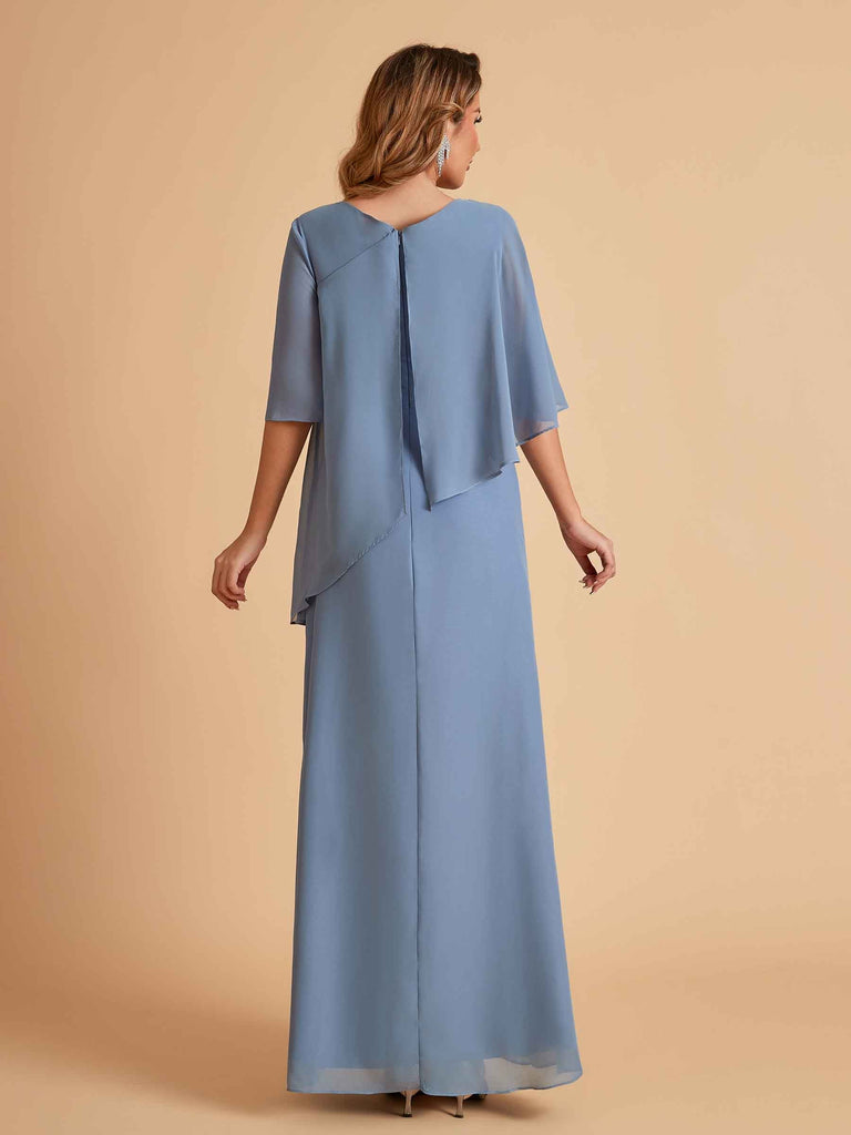 Robes élégantes en mousseline de soie manches mi-longues et col en V
