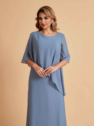 Robes élégantes en mousseline de soie manches mi-longues et col en V