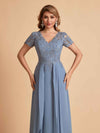 Robe en mousseline de soi col en V haut en dentelle