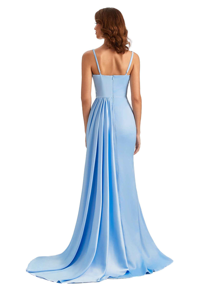 Robe de demoiselle d'honneur longue en Satin soyeux sirène sexy fente  Unique longue pour mariage