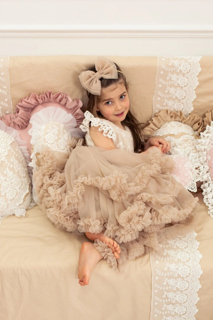 Jolies robes demoiselle d'honneur en dentelle pour filles nouvelle robe de soirée en tutu longueur genou avec nœud papillon