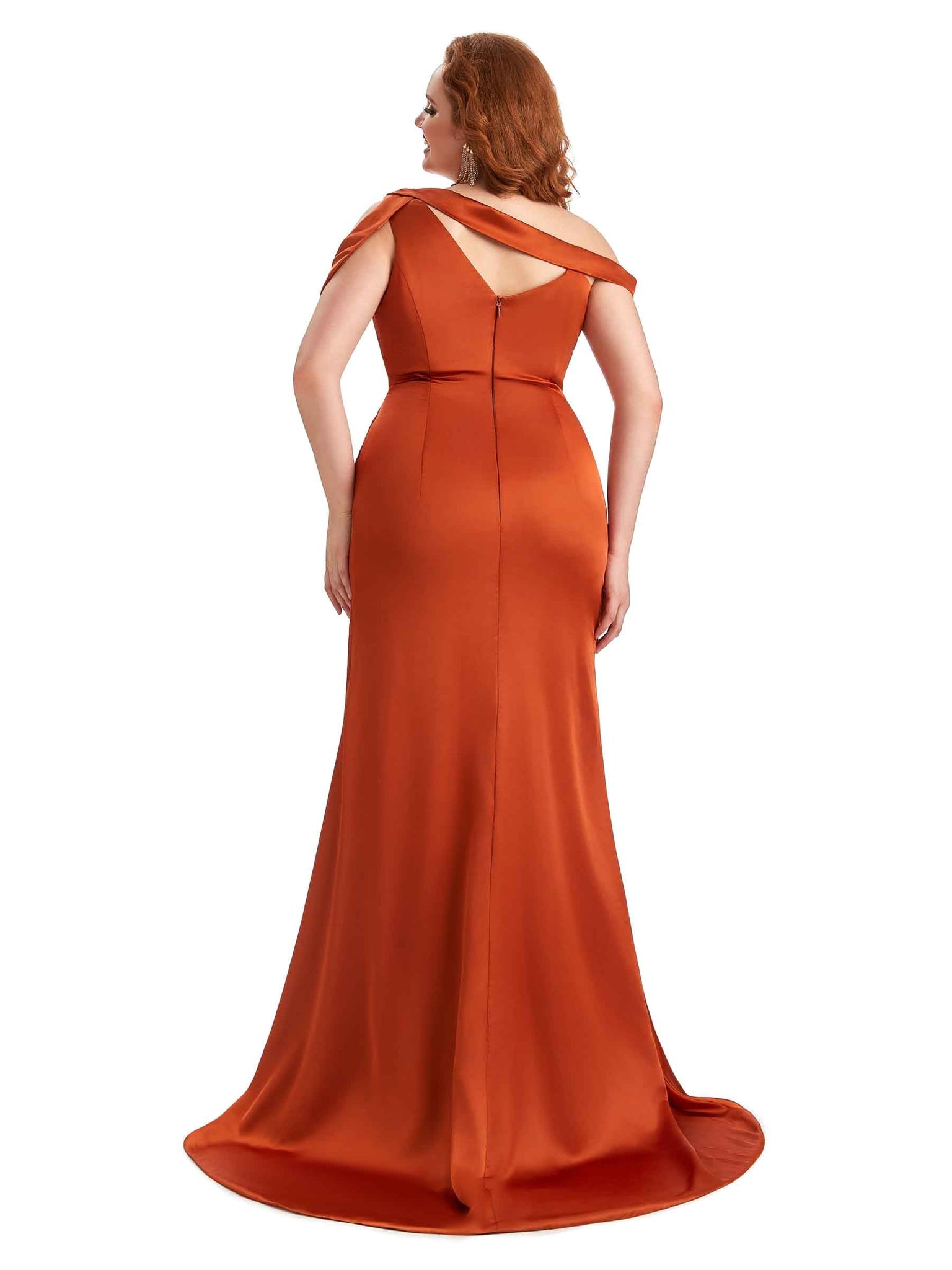 Robe témoin de mariage longue en satin doux à col en V et fente pour mariage