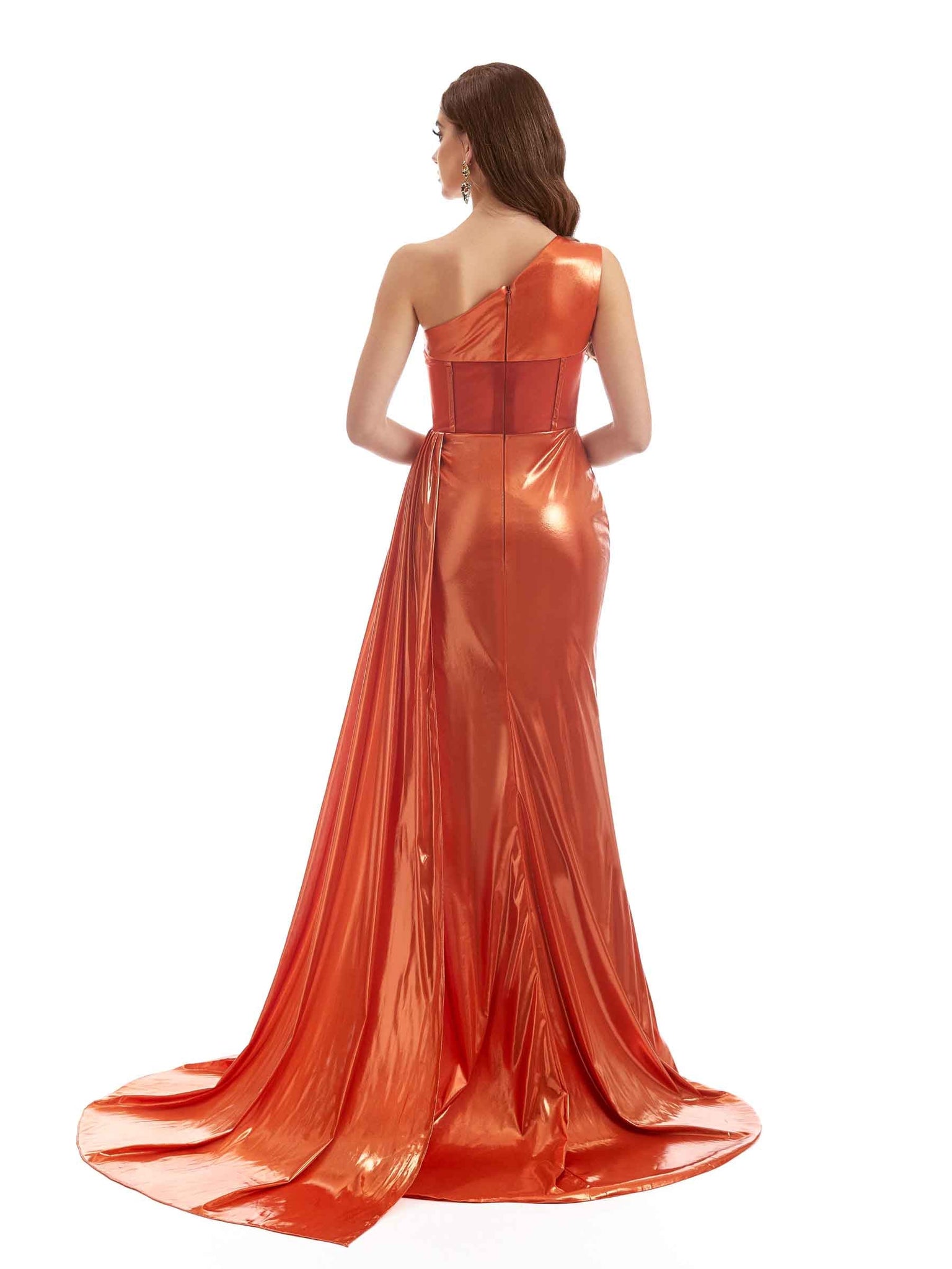 Robe longue sirène sexy fente latérale une épaule scintillante métallique