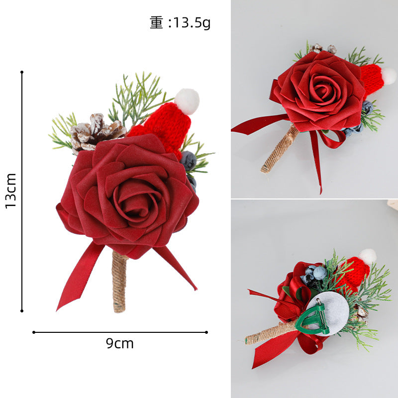 New Creative Style Christmas Wedding Boutonniere Red Flower Christmas Decoration Men Boutonniere, CG6735