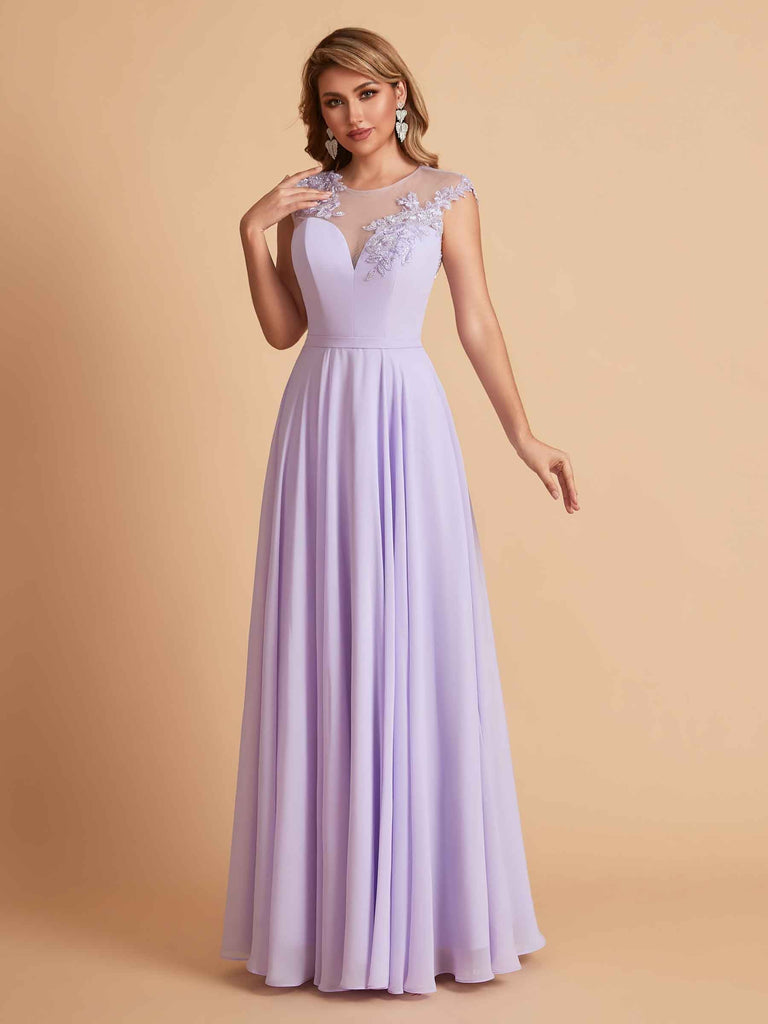 robes d'invitées de mariage en mousseline haut en dentelle illusion col en V