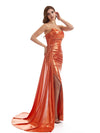 Sexy Side Slit Strapless Pleated Women Metallic Mermaid Long Dresses Online