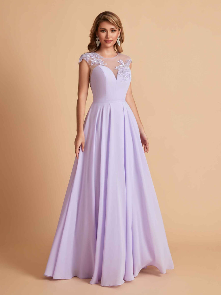 robes d'invitées de mariage en mousseline haut en dentelle illusion col en V