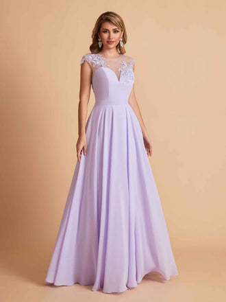 robes d'invitées de mariage en mousseline haut en dentelle illusion col en V