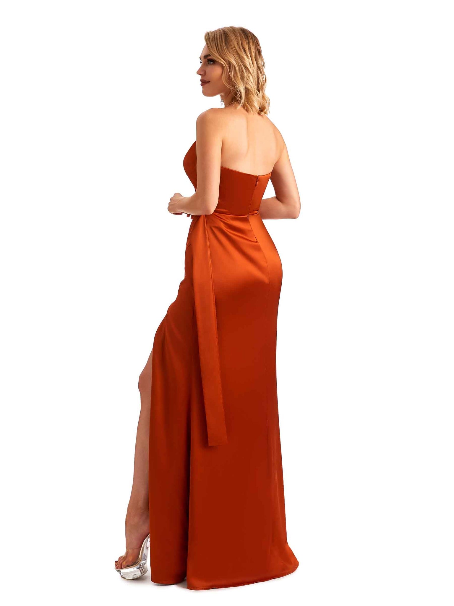 Robe sirène de demoiselle d'honneur longue Satin Sexy sans bretelles Unique