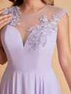 robes d'invitées de mariage en mousseline haut en dentelle illusion col en V