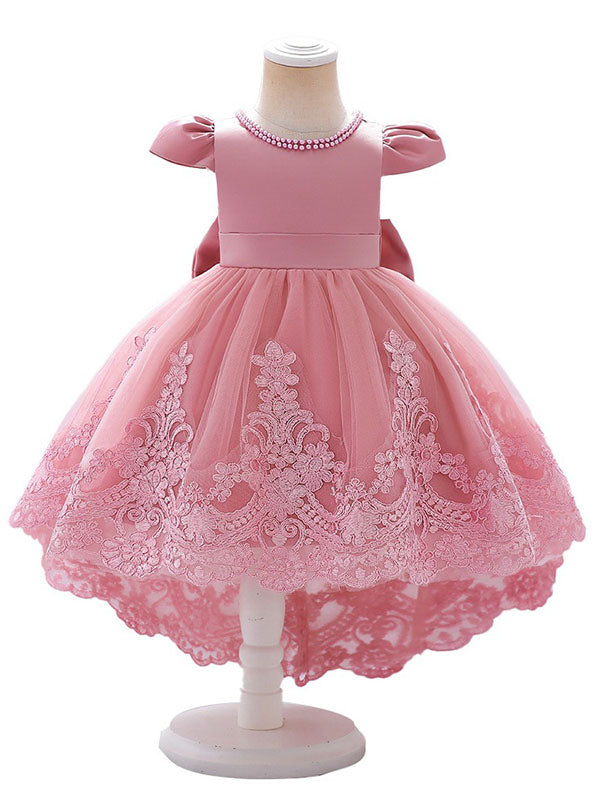 Robe de demoiselle d'honneur en dentelle avec haut en dentelle et nœud robe de princesse trapèze pour mariage robes tutu pour enfants