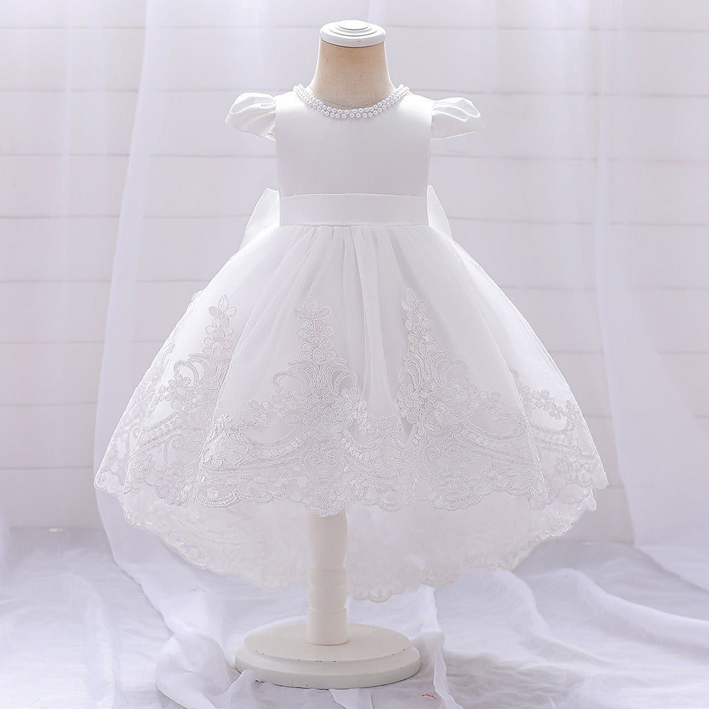 Robe de demoiselle d'honneur en dentelle avec haut en dentelle et nœud robe de princesse trapèze pour mariage robes tutu pour enfants