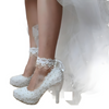 Women's Wedding Shoes Lace Pearls High Heel Decorative Heel Bridal Shoes,H28