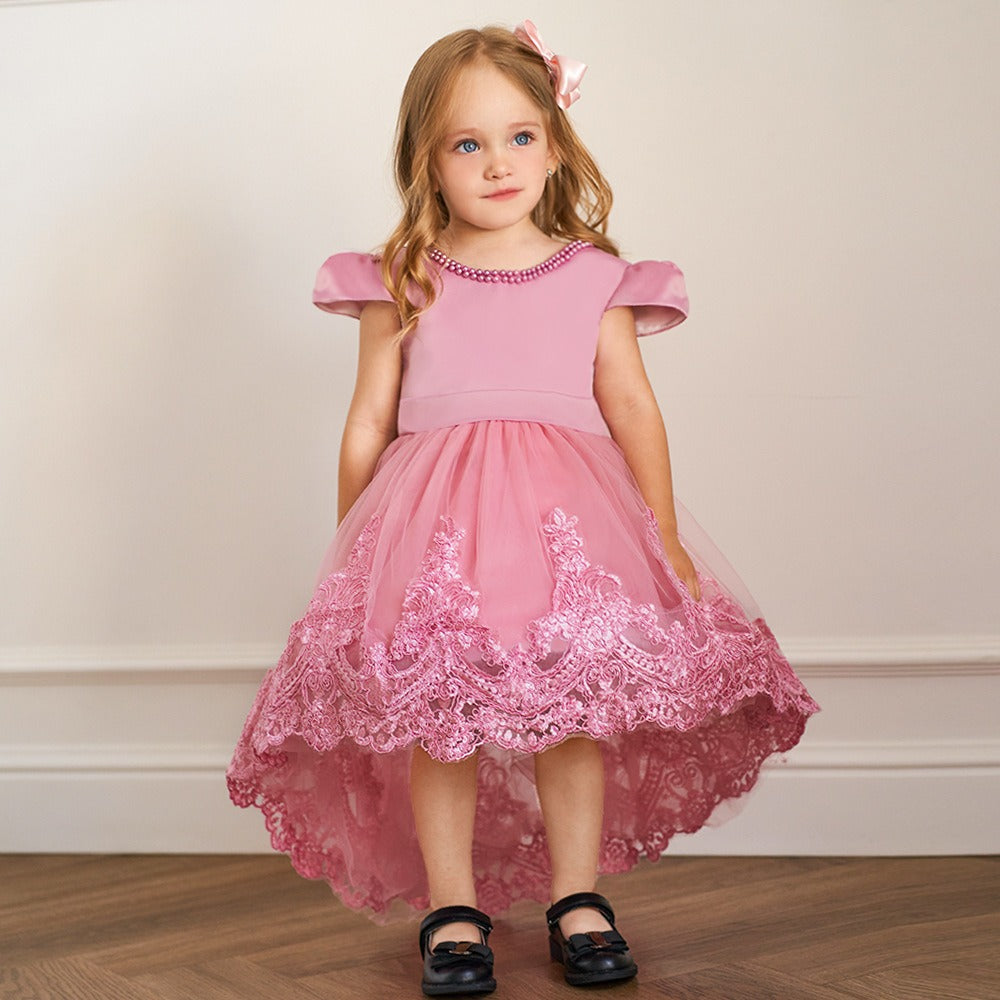 Robe de demoiselle d'honneur en dentelle avec haut en dentelle et nœud robe de princesse trapèze pour mariage robes tutu pour enfants