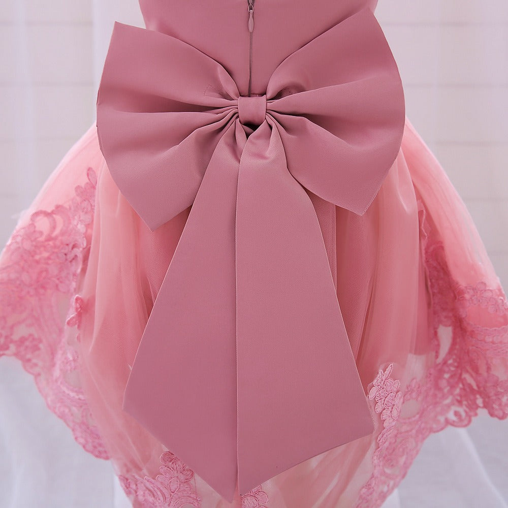 Robe de demoiselle d'honneur en dentelle avec haut en dentelle et nœud robe de princesse trapèze pour mariage robes tutu pour enfants