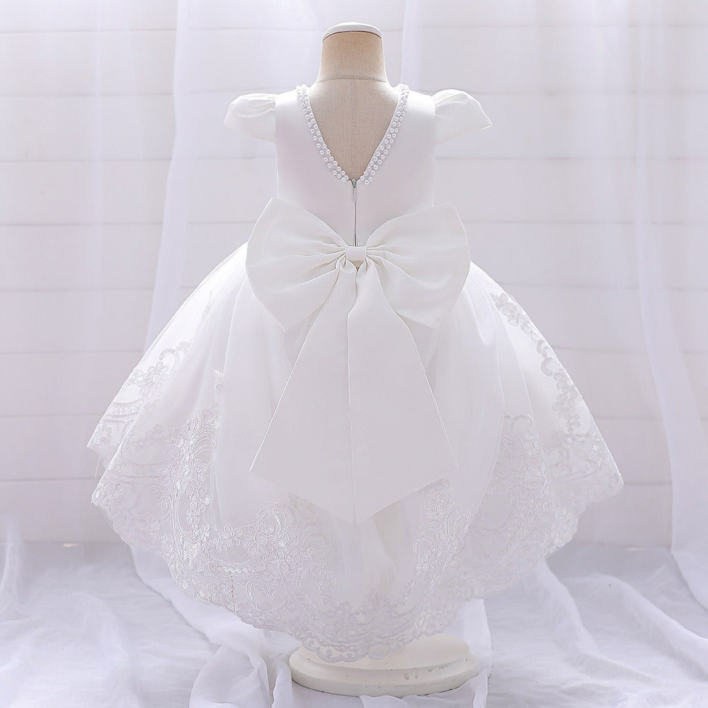 Robe de demoiselle d'honneur en dentelle avec haut en dentelle et nœud robe de princesse trapèze pour mariage robes tutu pour enfants