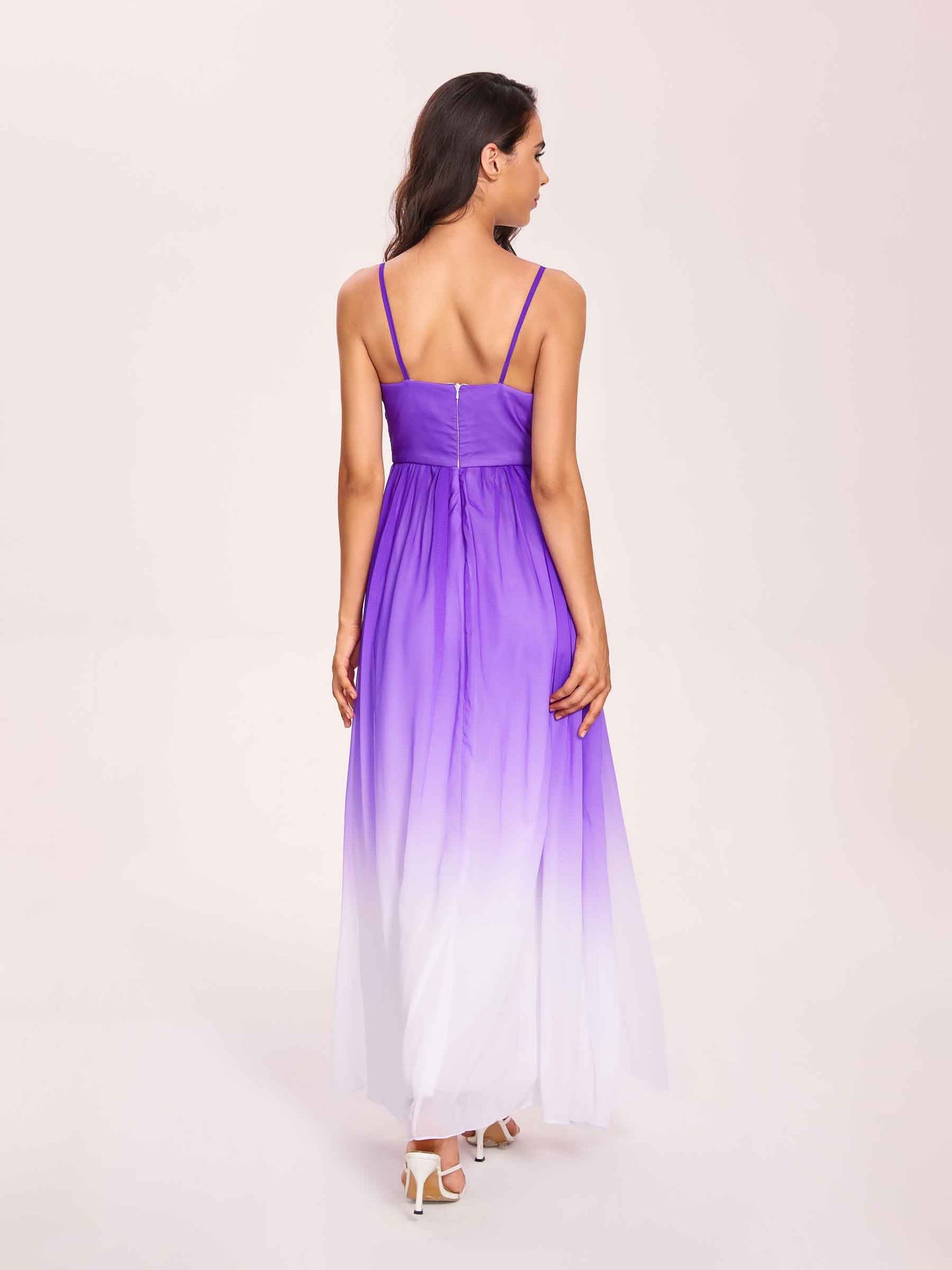 Bretelles Spaghetti Floral A-ligne Ombre Mousseline Longue Robes Demoiselle D'honneur