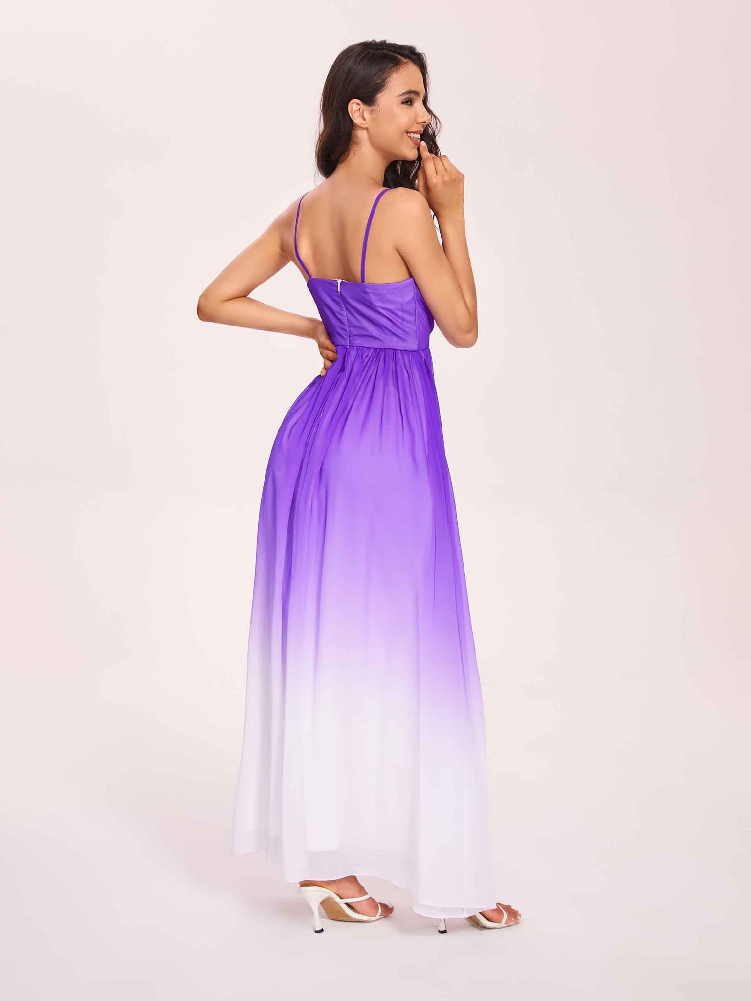 Bretelles Spaghetti Floral A-ligne Ombre Mousseline Longue Robes Demoiselle D'honneur