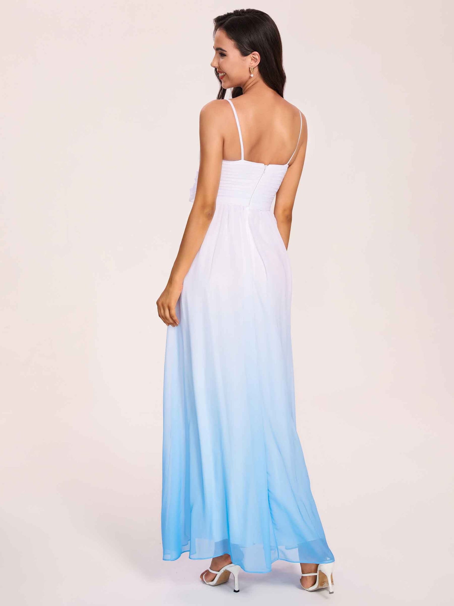 Bretelles Spaghetti Floral A-ligne Ombre Longue Robes Demoiselle D'honneur