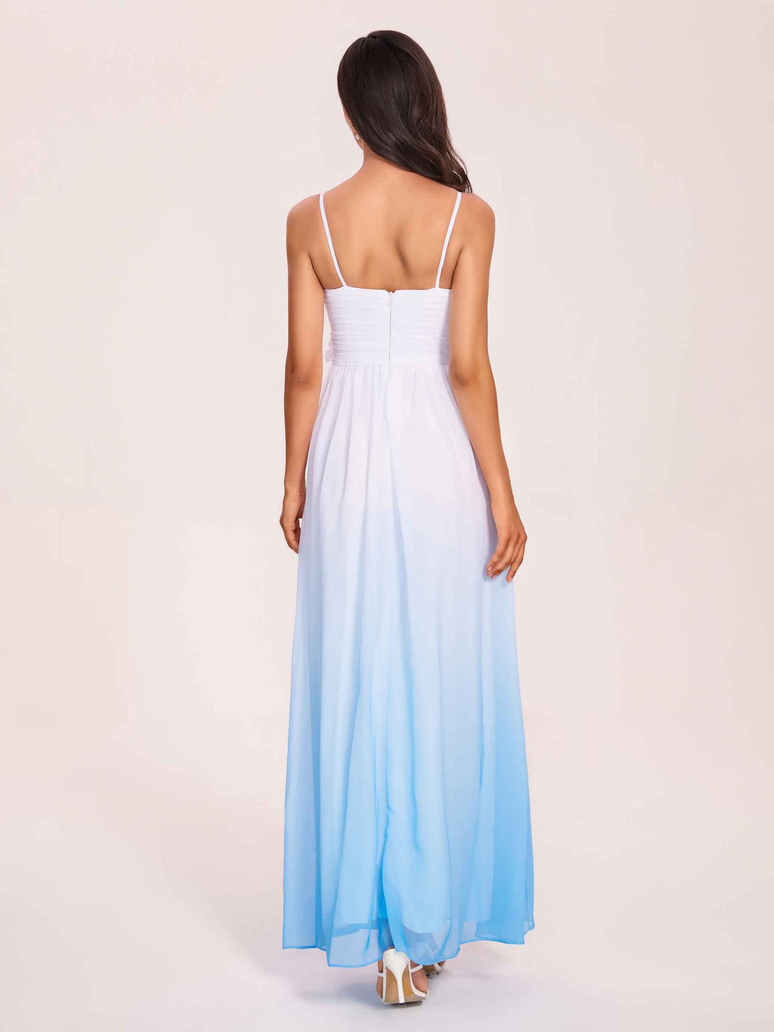 Bretelles Spaghetti Floral A-ligne Ombre Longue Robes Demoiselle D'honneur