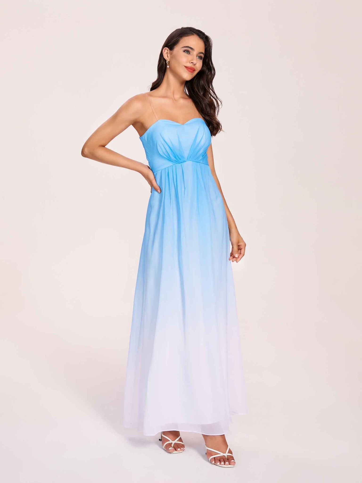 Robes de demoiselle d'honneur élégantes trapèze ombrées maxi longues
