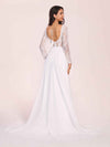 Robe de mariée bohème à manches longues col en V, dos nu en dentelle trapèze