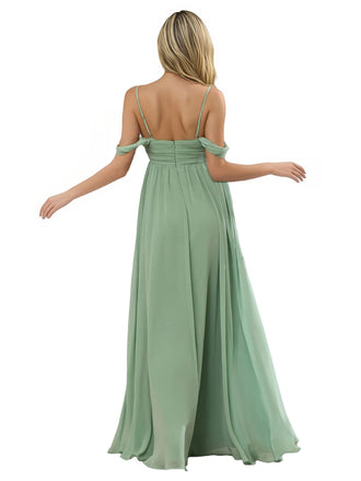Sexy Off The Shoulder A-line Side Split Chiffon Long Bridesmaid Dresses