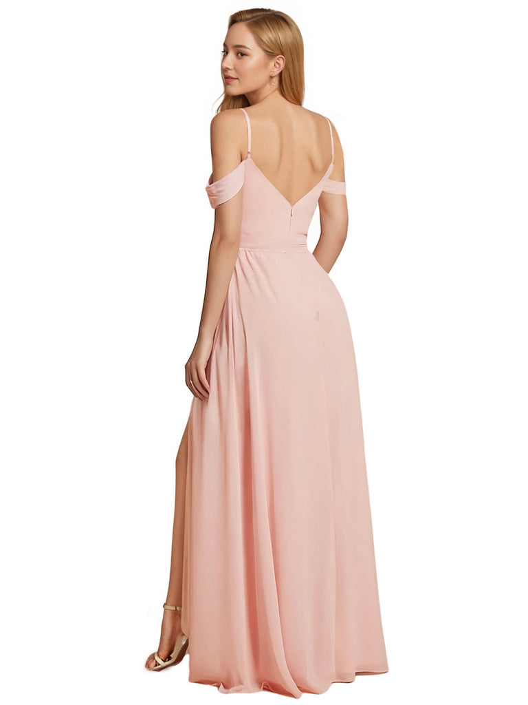 Robe en mousseline longueur au sol avec fente épaules dénudées