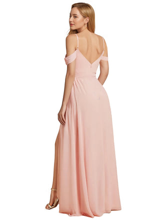Elegant Side Slit Off The Shoulder A-line Chiffon Floor-Length Bridesmaid Dresses