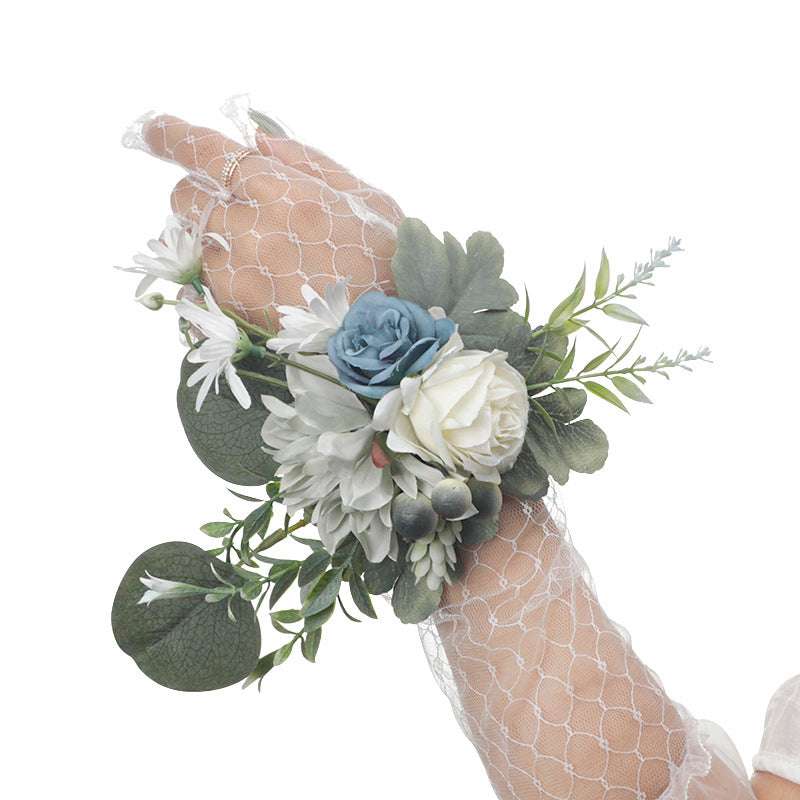 New Wedding Mori Wrist Flower Bride Bridesmaid Hand Flower Rose Green Leaf Wrist Flower, CG61453