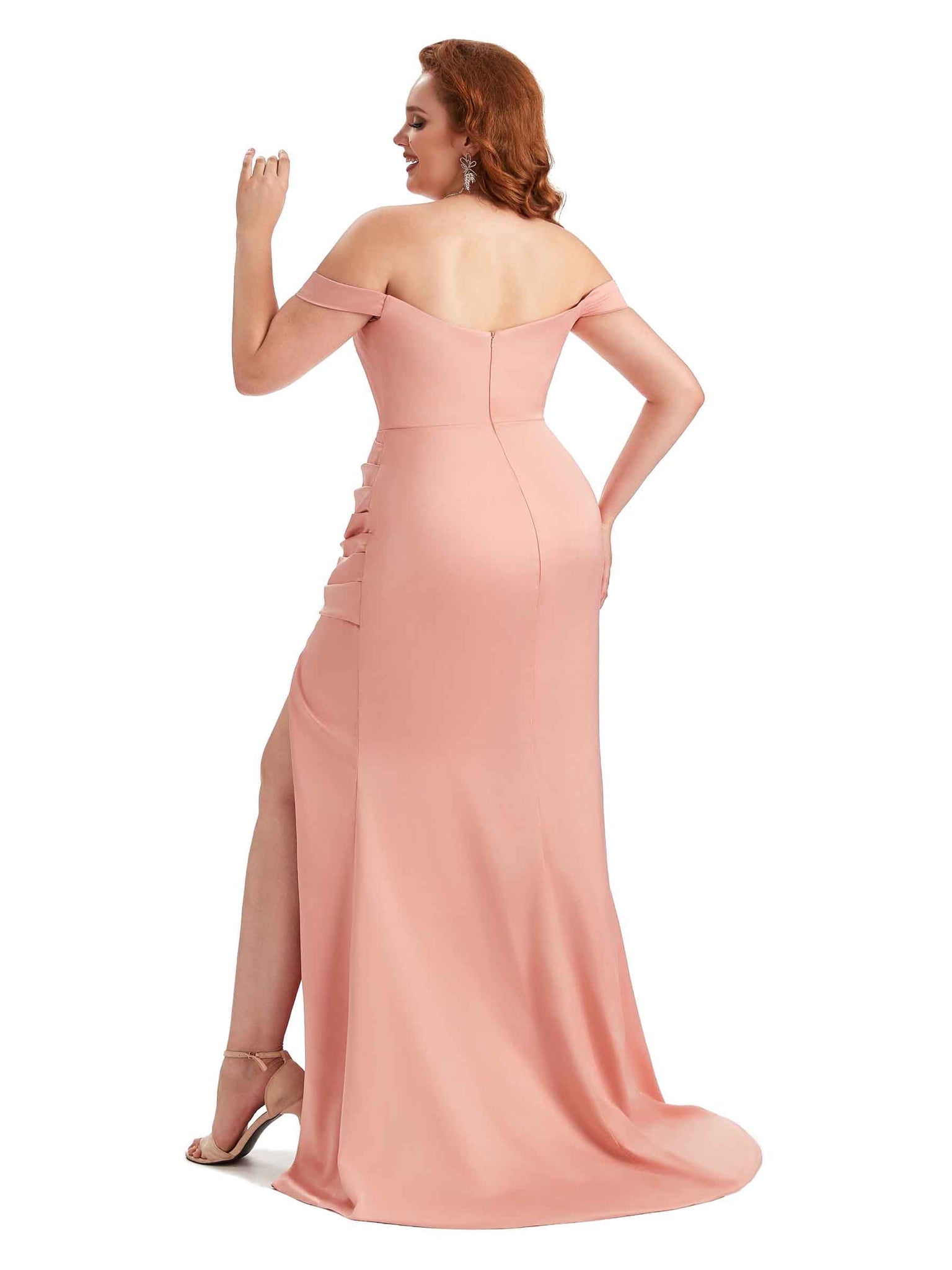 Robes de soirée de mariage longues satin avec fente épaules dénudées sirène sexy grande taille