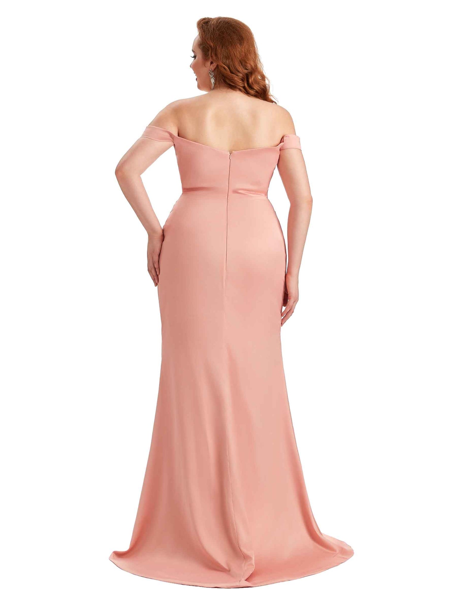 Robes de soirée de mariage longues satin avec fente épaules dénudées sirène sexy grande taille