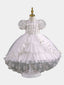 Robe de demoiselle d'honneur en dentelle et strass à manches courtes coupe A avec traîne
