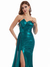 Sexy Side Slit Mermaid Asymmetric Neckline Pleated Metallic Long Dresses Online