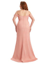 Robe de demoiselle d'honneur longue en Satin doux  sexy épaules dénudées  fente latérale grande taille pour mariage