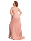 Robe de demoiselle d'honneur longue en Satin doux  sexy épaules dénudées  fente latérale grande taille pour mariage