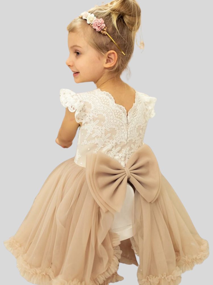 Jolies robes demoiselle d'honneur en dentelle pour filles nouvelle robe de soirée en tutu longueur genou avec nœud papillon