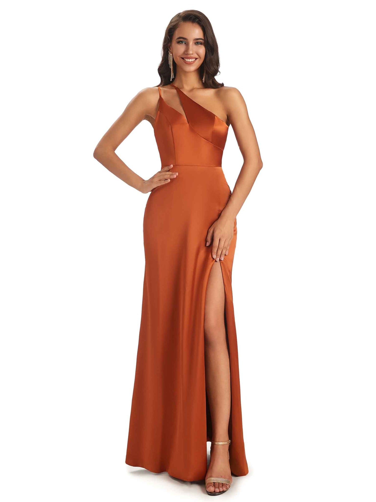 Robes invitée mariage A-ligne en satin extensible doux sexy longueur au sol