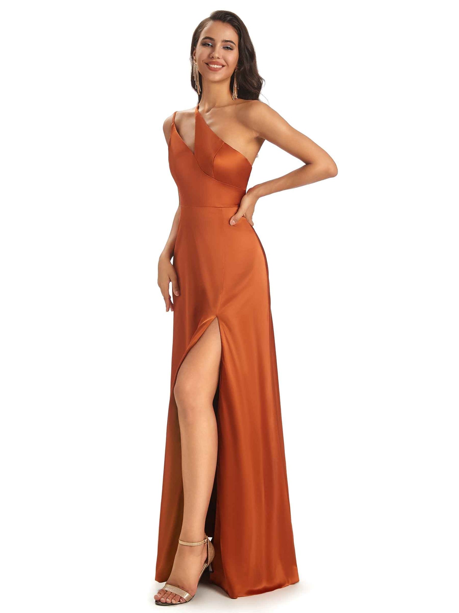 Robes invitée mariage A-ligne en satin extensible doux sexy longueur au sol
