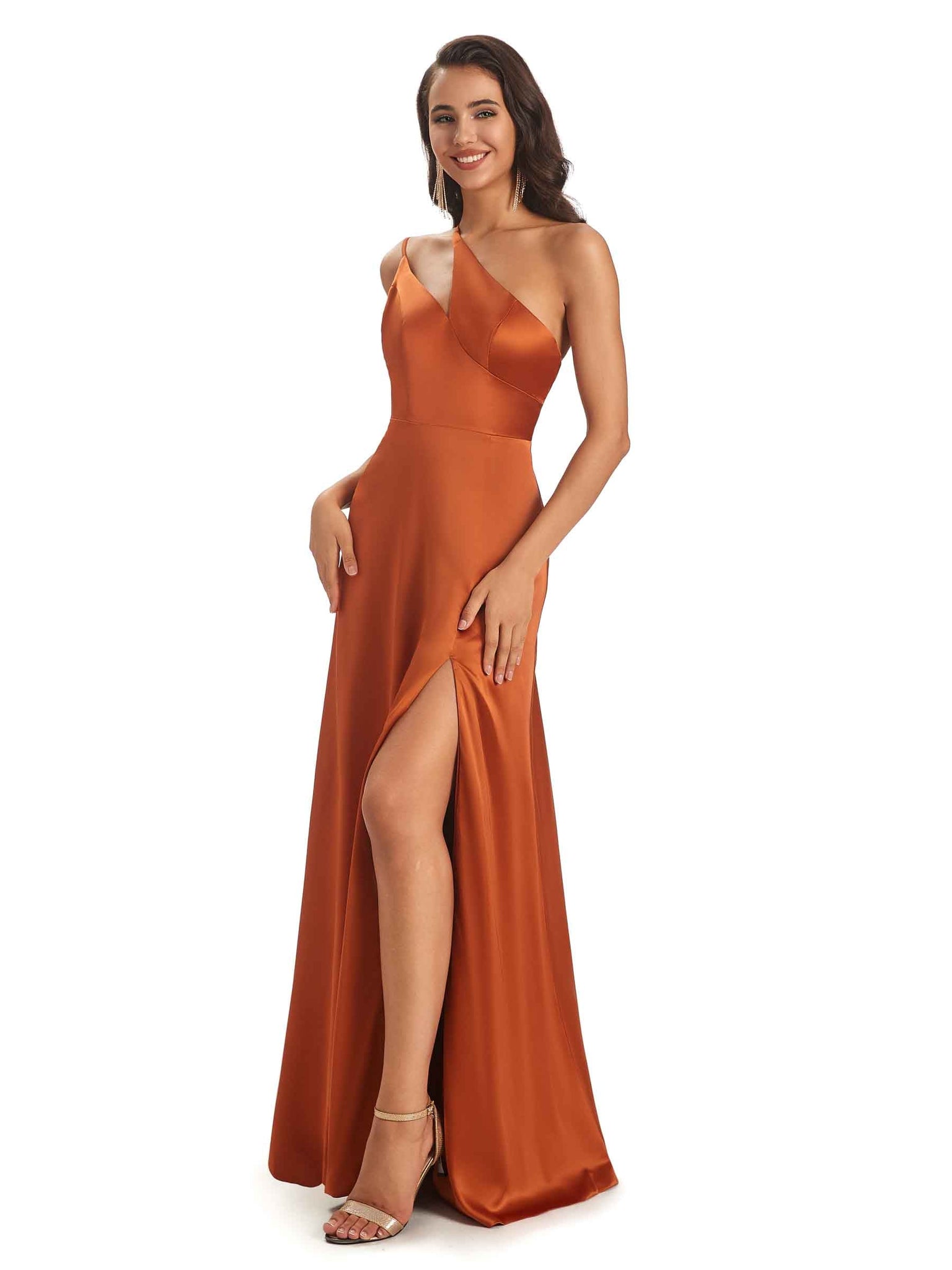 Robes invitée mariage A-ligne en satin extensible doux sexy longueur au sol