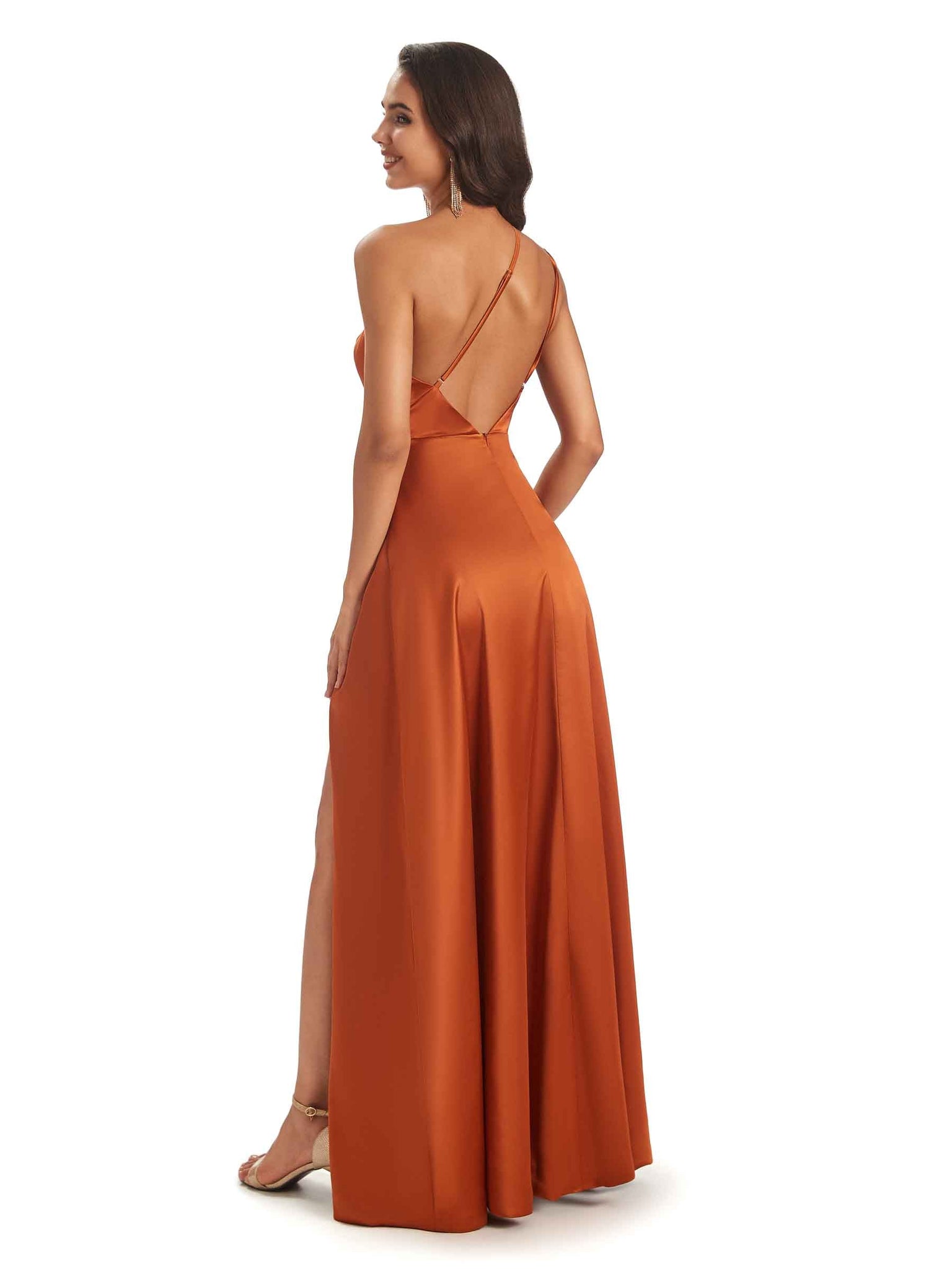Robes invitée mariage A-ligne en satin extensible doux sexy longueur au sol