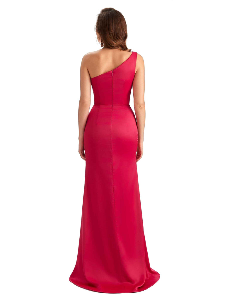 Robe de soirée de mariage sirène Satin doux élégante fente asymétrique longue