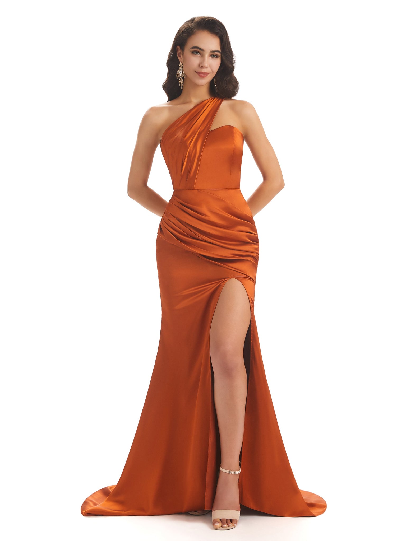 Robes de soirée de mariage longues en satin doux sirène avec fente robe cocktail