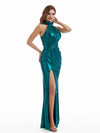 Sexy Mermaid Halter Side Split Backless Sparkly Pleated Metallic Maxi Dresses Online