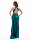 Sexy Mermaid Halter Side Split Backless Sparkly Pleated Metallic Maxi Dresses Online