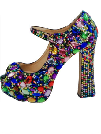 Women's Wedding Shoes Colorful Crystal High Heel Decorative Heel Bridal Shoes,H33