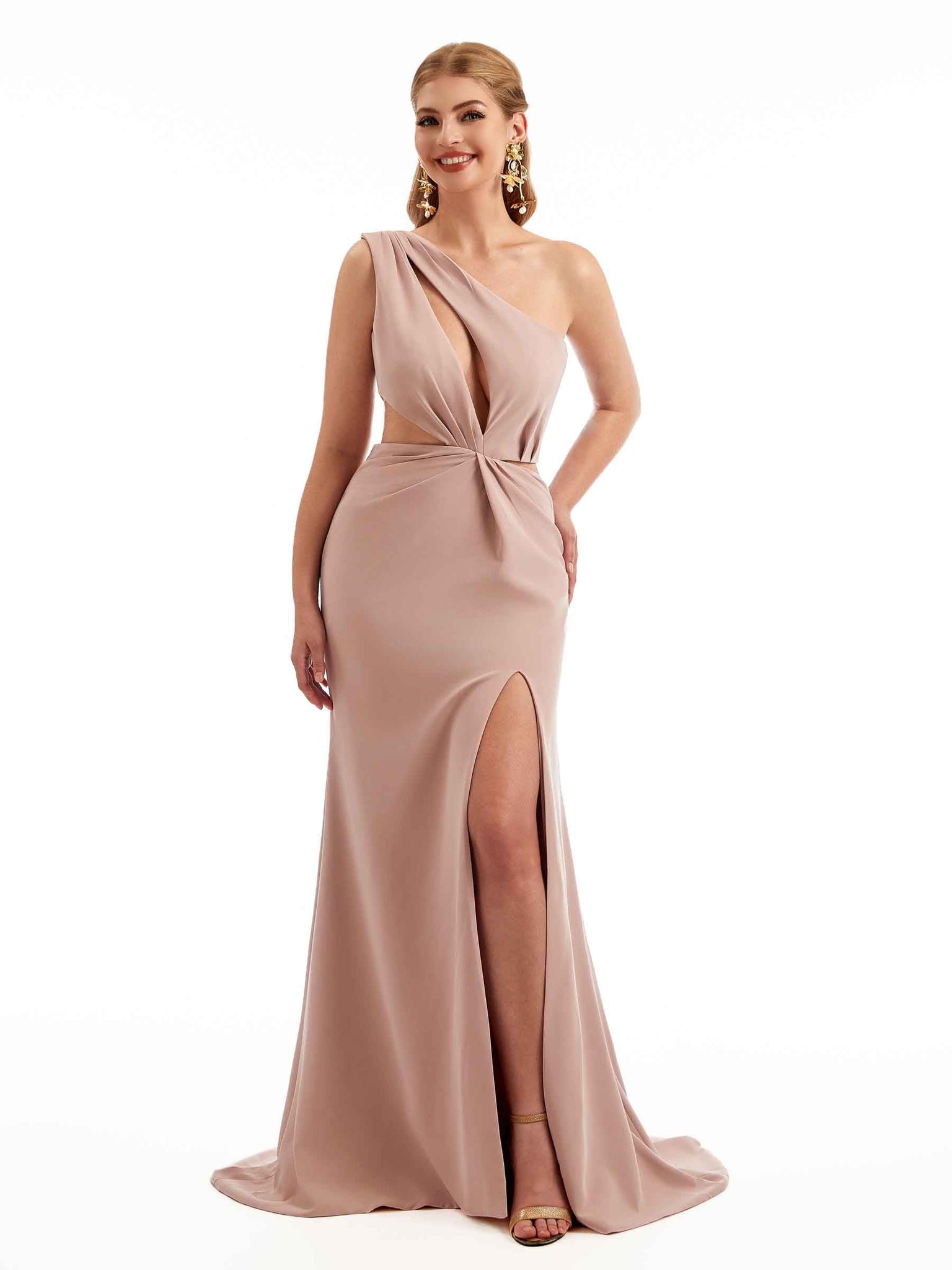 Fendue Robe demoiselle d'honneur longue sirène sexy une épaule en crêpe extensible